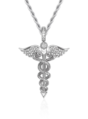 APORRO 蛇年双蛇商神权杖灵蛇镶钻吊坠项链 生肖送礼男女情侣同款