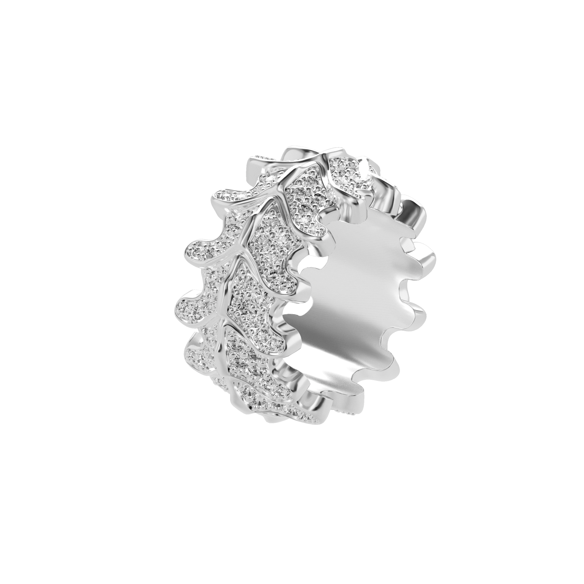 APORRO 12mm 满镶钻脊骨戒指 小众设计质感复古 镀18K白金