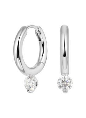 APORRO 925银 单钻圆型耳环 情侣款 白金色简约镶钻合金耳饰