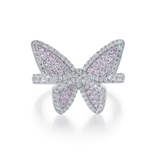 APORRO VIVID蝴蝶系列圆切围镶粉色蝴蝶设计轻奢高级戒指 礼物女