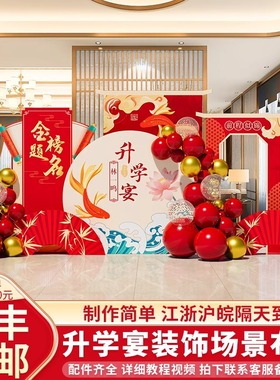 速发红色升学宴布置装饰场名中高考金榜题球谢师宴酒店气景板背景