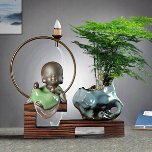 速发小窑茶宠倒流香创意中式禅意哥和尚茶桌茶台小摆居精品家件装