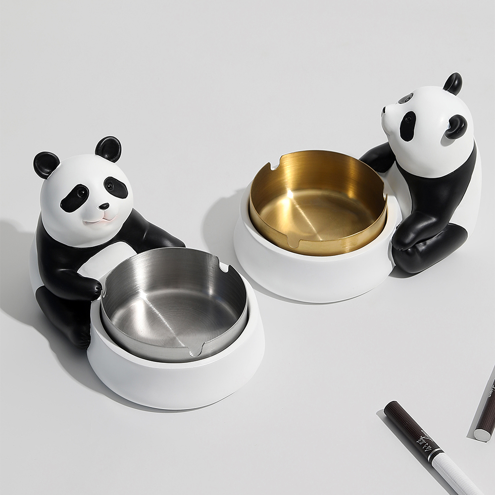 速发可爱熊猫摆件烟灰缸家中客厅成都纪念品用国风创意礼物送老外