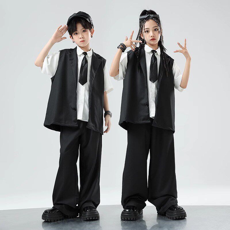 速发街舞少儿h服演出i男孩套装潮服phop服装嘻哈爵士舞马甲走秀