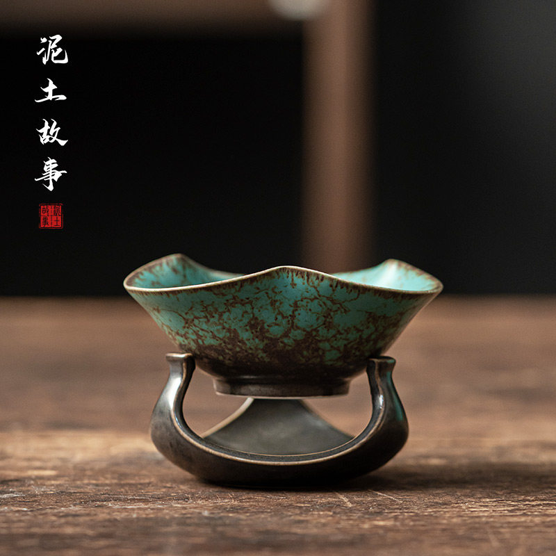 速发陶瓷孔雀绿全瓷茶一体茶漏网茶隔家用茶具配件茶叶过滤网泡孔