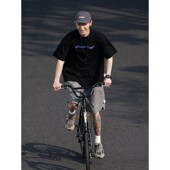 速发Bek早e起工作印 纯棉廓形宽松简约字母室花纯色T流行