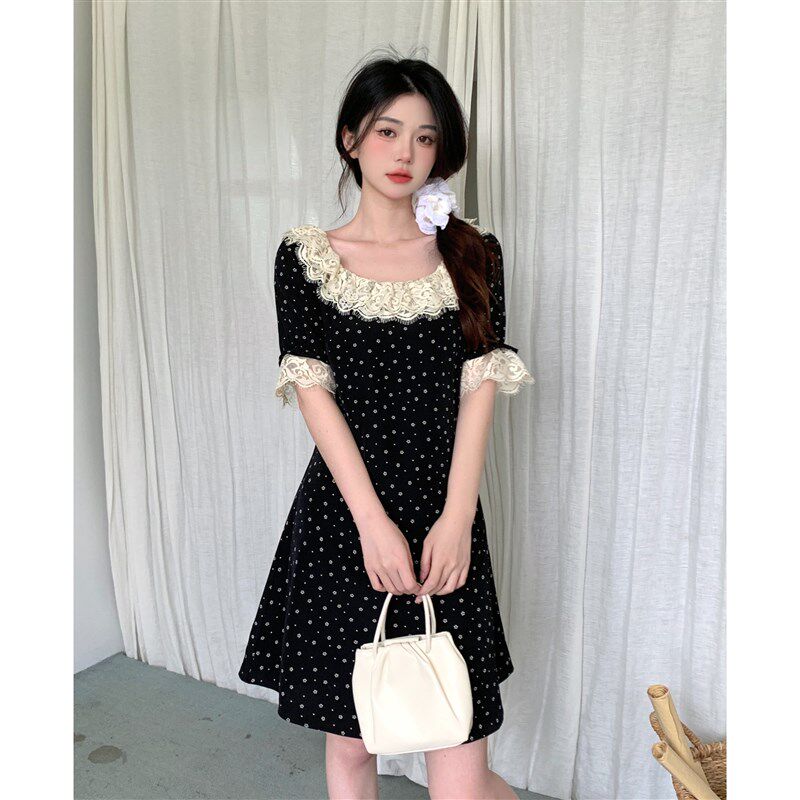 速发夏式蕾丝碎花连气裙法季大码胖妹妹韩系温柔衣质裙子