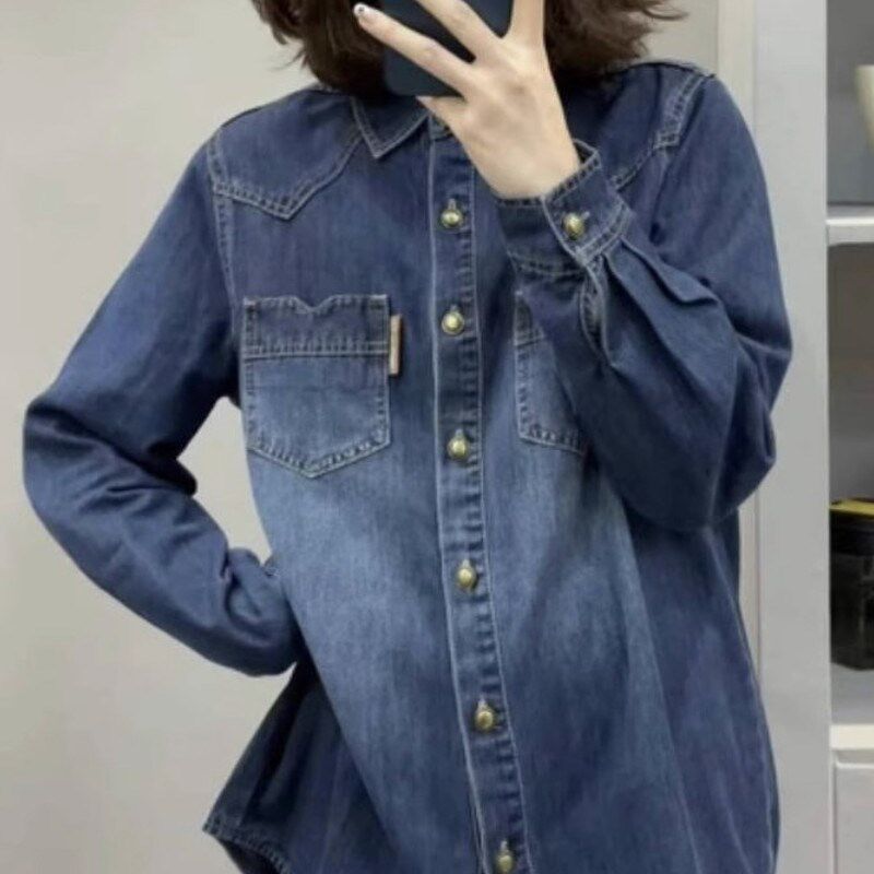 速发牛仔长袖加2加厚穿024秋冬新款韩版设计感百搭叠绒上衣外套