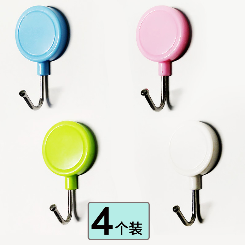 速发史强力磁铁挂钩4个装宿舍无痕力磁挂钩吸贴冰箱铁挂钩
