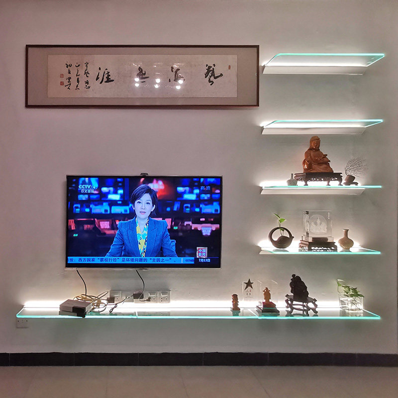 0A铝合金LED发光置物架夹玻璃层板 鞋包展示架一字隔板灯挂壁式酒