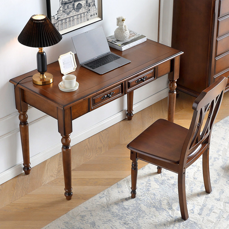 美式乡村实木书桌椅组合家用卧室书房家具简约写字台办公桌电脑桌