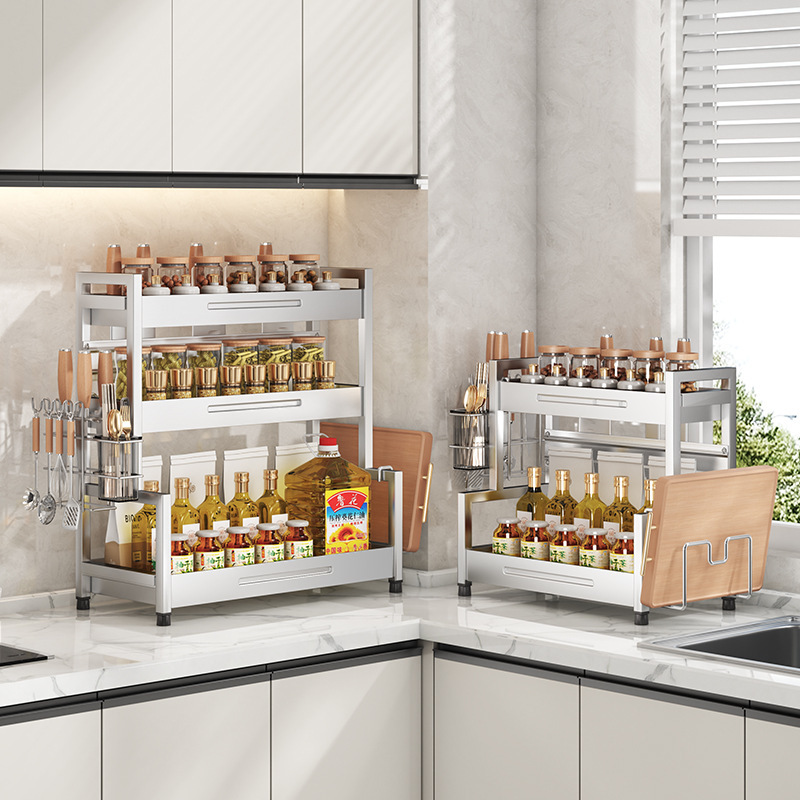 不锈钢厨房调料品置物架多功能台面筷子刀架盐调味瓶罐收纳盒