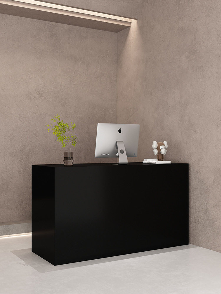 收银台简约现代小型黑色柜子服装店理发店烤漆吧台公司前台接待台