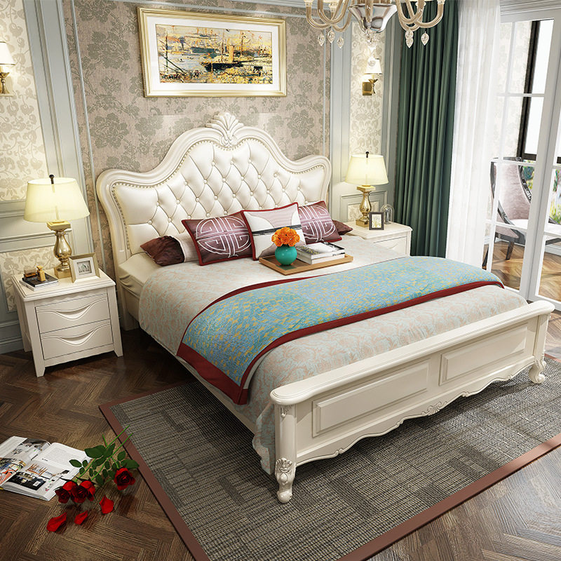 美式床实木床轻奢欧式白色床1.5米1.8软包婚床主卧抽屉储物公主床