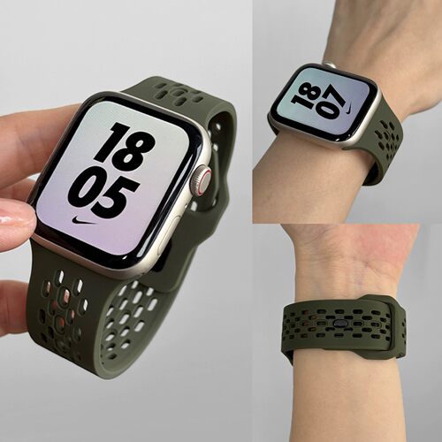 适用华为FIT5/Fit4/Fit3苹果手表s11洞洞款单钉硅胶表带iWatchs10腕带applewatchS98765se透气红米65小米9Pro