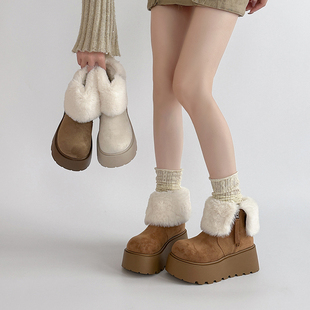 加绒保暖大头棉鞋 增高7CM新款 雪地靴女K377844 交个朋友