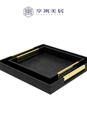 速发新中式黑色放行托玄摆件品板间盘关电视柜收纳盘软装饰样餐桌
