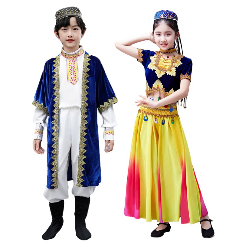 现货速发新款男儿童撒拉族表演服幼儿56个演出服舞蹈服装少数民族