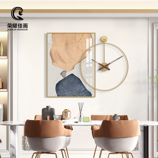 速发轻奢餐厅装饰画画钟意式极简钟表组合饭厅挂时加挂钟歺厅餐桌