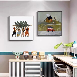 速发简约挂物插图艺术装年画小众风治愈系挂画圣诞节新饰人画