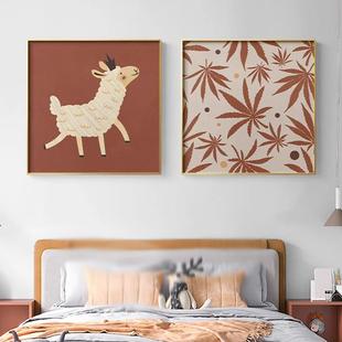 速发可爱儿童厅卧室床头装 饰画客房过小墙上挂画正方形小羊道马装