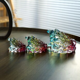 速发水七琉璃晶彩金蟾茶宠摆件创意个性茶盘装茶品招财茶台蟾蜍饰