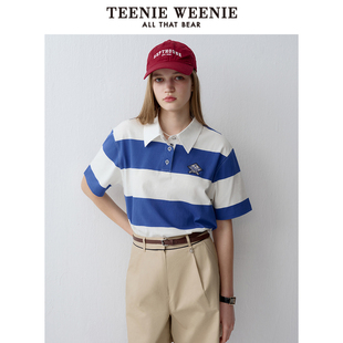 学院风短袖 TeenieWeenie小熊女装 宽条纹POLO衫 夏季 T恤 时尚