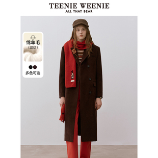 TeenieWeenie小熊女装 气质风可拆卸胸针外套 时尚 简约毛呢大衣冬季