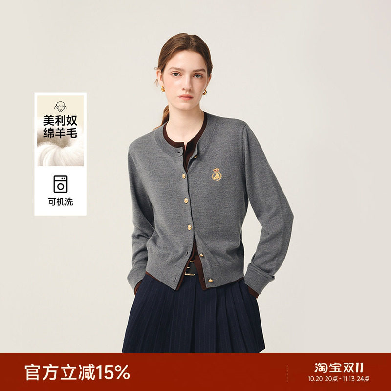 【可机洗羊毛】TeenieWeenie小熊女四季针织2025秋新款假两件开衫