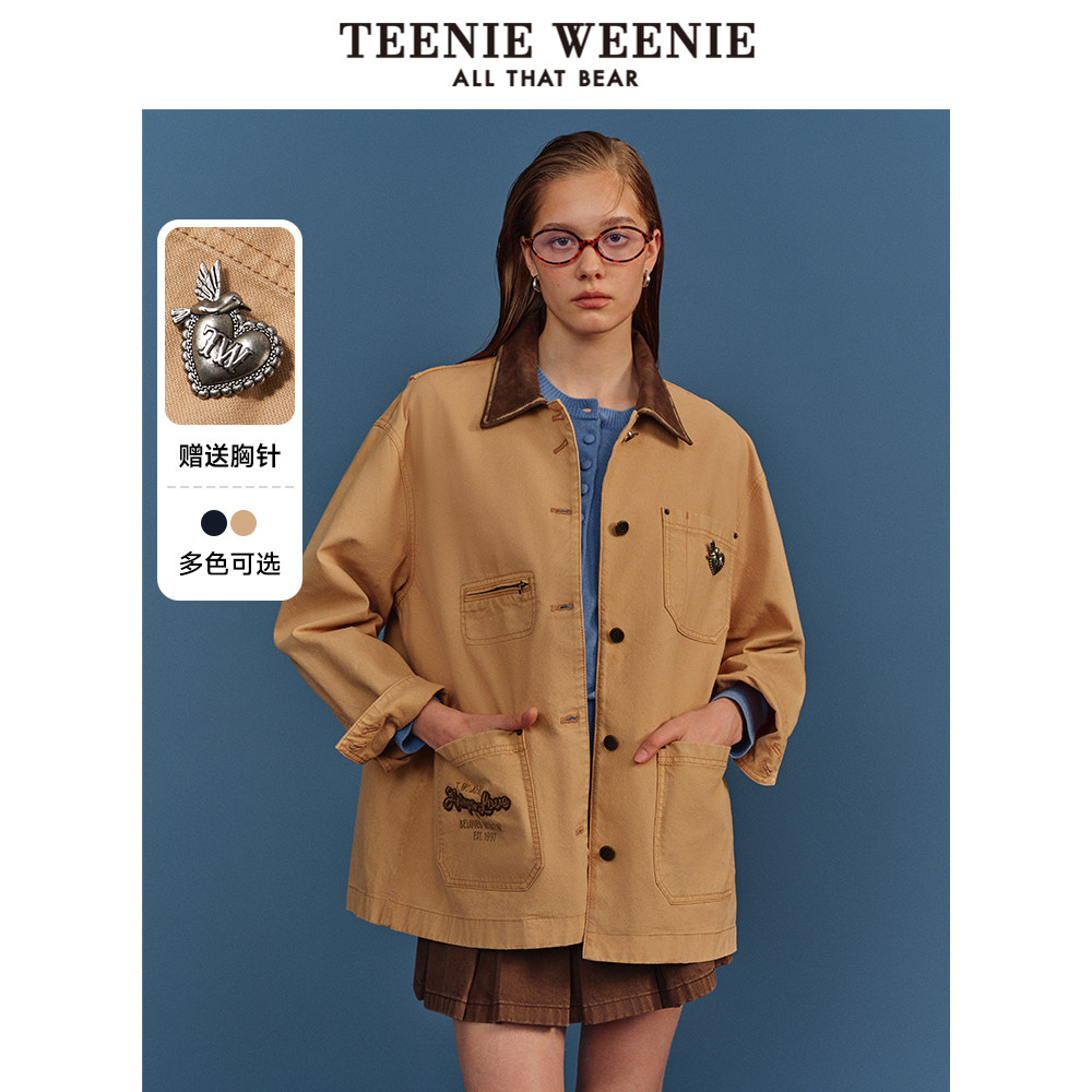 TeenieWeenie小熊女装外套2025秋季新款时尚美式复古学院牛仔夹克