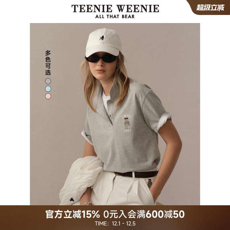 TeenieWeenie小熊女装POLO衫T恤2025夏季新款休闲松弛学院风短袖