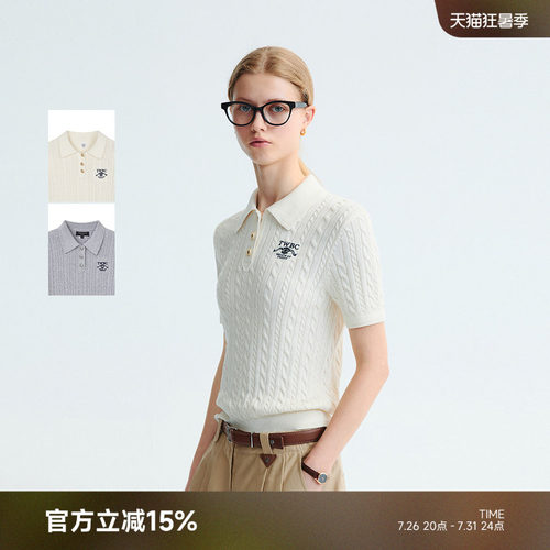 TeenieWeenie小熊女装学院风复古绞花高智感短袖POLO领针织T恤衫