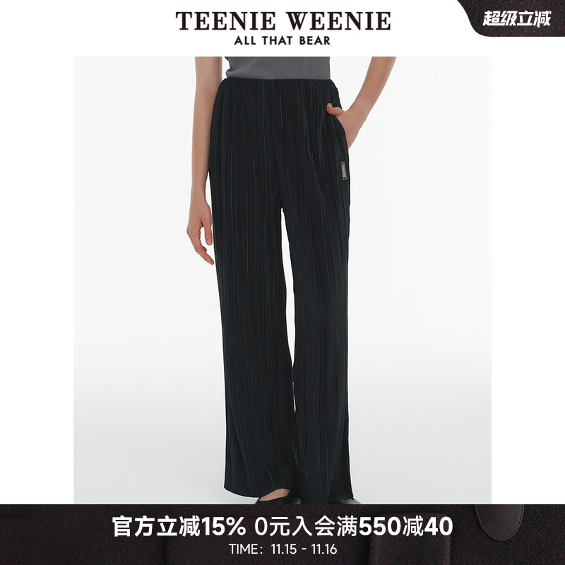 TeenieWeenie小熊女装卫裤2025秋季新款休闲松弛宽松褶皱舒适长裤