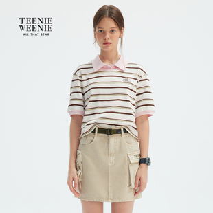 短款 TeenieWeenie小熊女装 多彩条纹POLO衫 T恤2025年夏季 上衣 新款