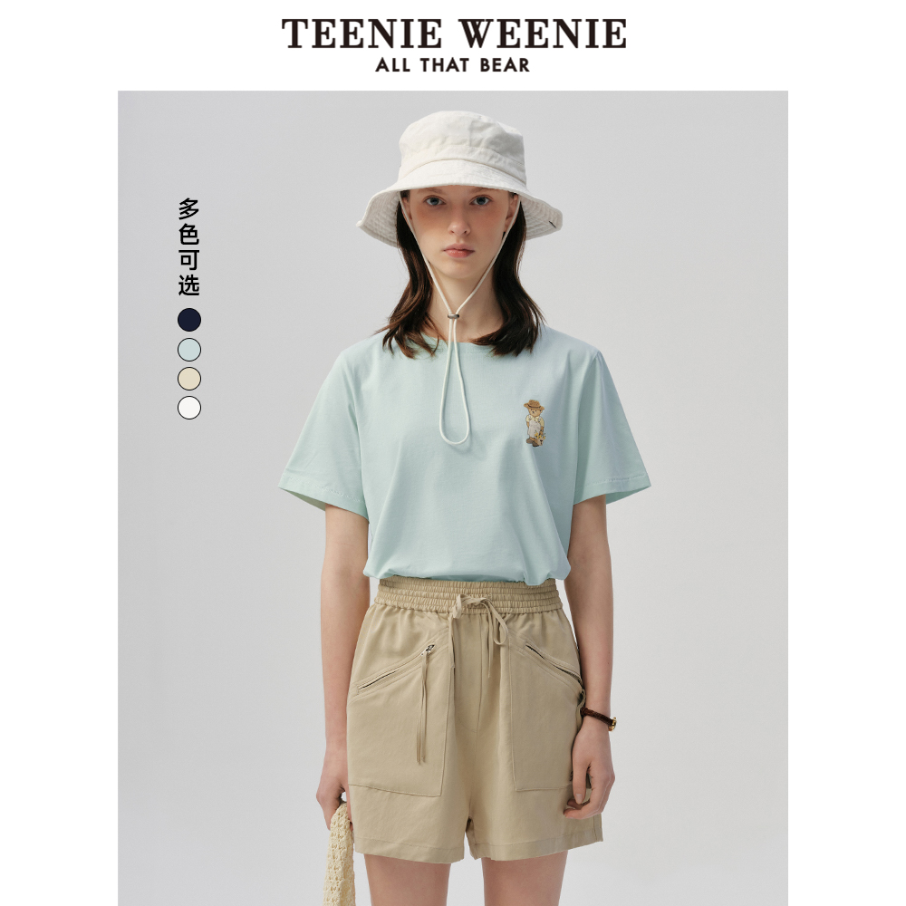TeenieWeenie小熊女装T恤2025夏季新款简约休闲多色基础圆领短袖