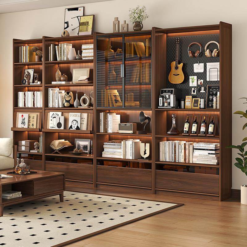 黑胡桃木实木书柜组合柜一体书柜置物架整满墙简约客厅展示储物柜,住宅家具,单个书柜,淘宝优惠券,粉丝福利购,淘宝优惠卷