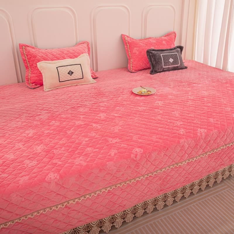 冬款加厚牛奶绒床盖单件榻榻米绗缝床单厚款加棉大炕盖子珊瑚一面