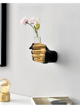 跨境热销握拳花瓶家居北欧式室内样板房插假花墙面装饰品树脂挂件