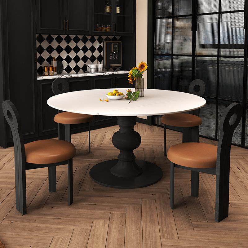 法式覆古可伸缩岩板旋转餐桌可变圆桌方圆两用折叠黑色实木小户型,住宅家具,岩板餐桌,淘宝优惠券,粉丝福利购,淘宝优惠卷