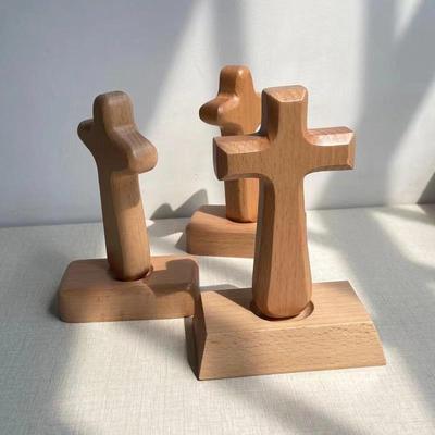 实木十字架摆件书桌办公室桌面摆台木质高14.5厘米