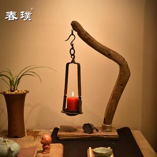 烛台腊台灯茶桌灯饰烛光晚餐禅意禅味铁艺蜡烛灯台创意木艺吊灯台