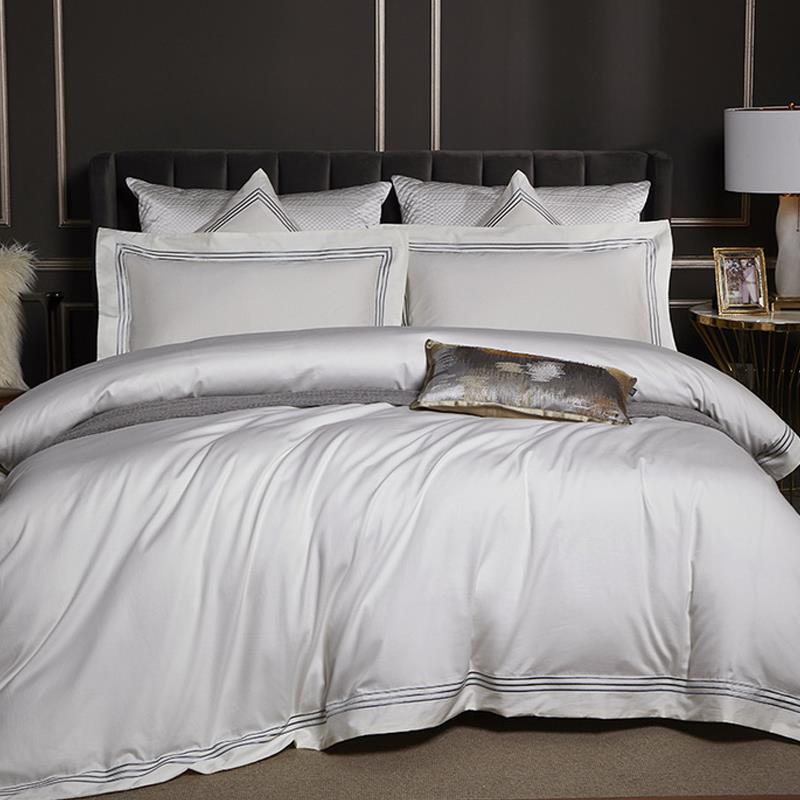 特价进口140支匹马棉四件套纯色简约刺绣被套100纯棉亲肤酒店床品