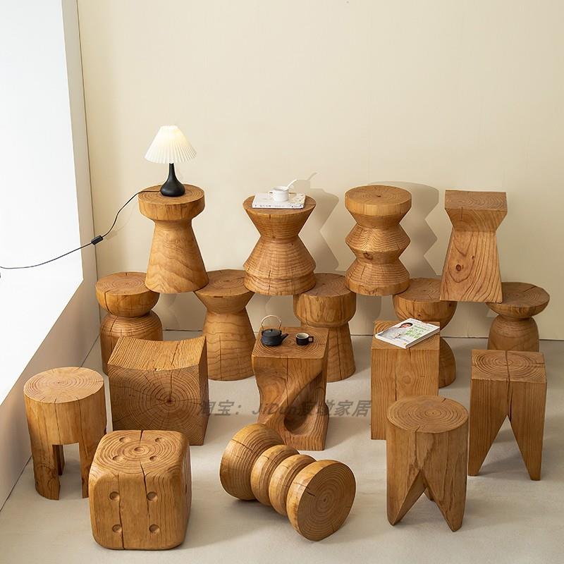 寂墩/复古木墩原木墩子边几茶几民宿酒店实木矮凳花架摆件坐凳