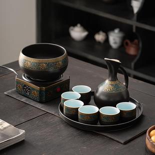热酒器酒具套装 古韵陶瓷温酒器烫酒壶白酒黄酒清酒电加热家用老式