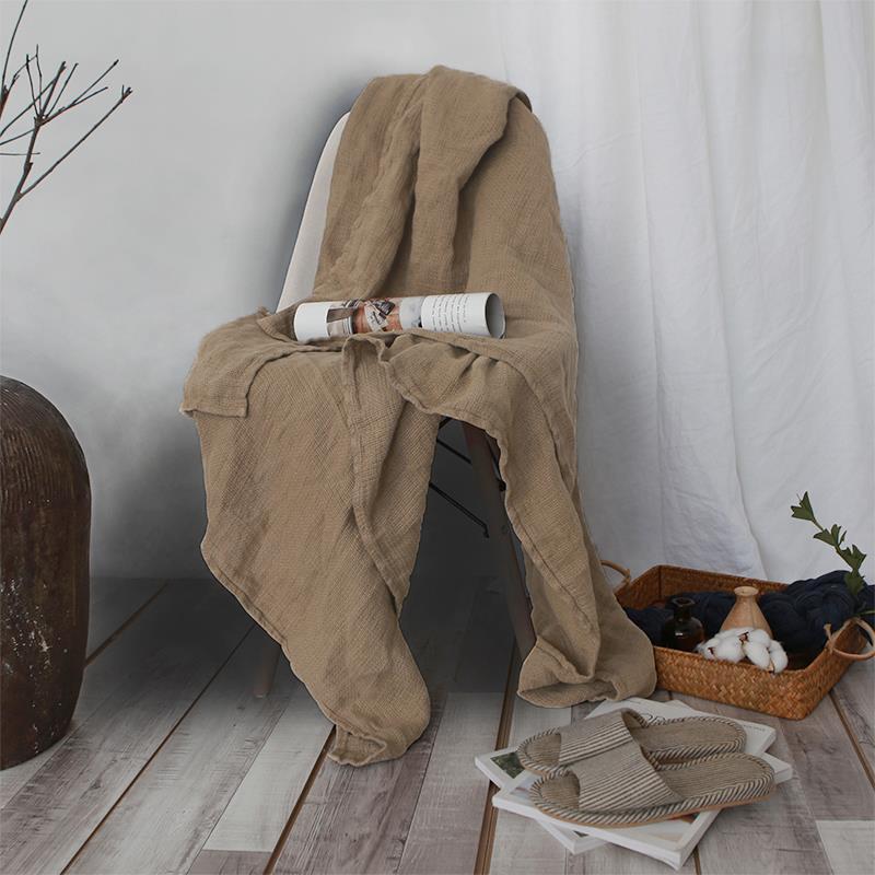 纯亚麻盖毯夏薄款办公室空调毯纯色简约午睡休闲毯宿舍学生小被子