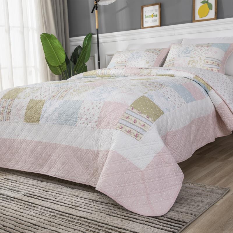 纯棉韩式田园风格拼块床盖三件套单件夹水洗单双人1.5m,1.8米床用