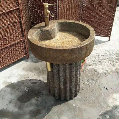 老石磨水槽石头鱼缸花盆洗手盆旧石器庭院覆古墩布池摆件