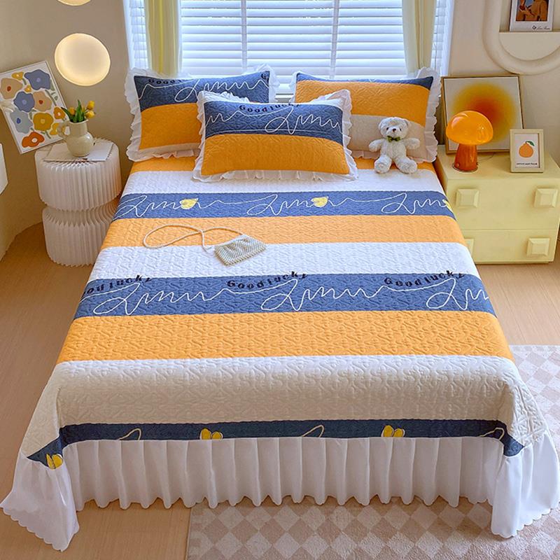 新款四季床裙花边加厚床单三件套夹棉床盖单件榻榻米床垫防滑垫