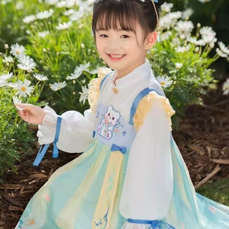 速发汉服小童2主24新款春装中国风唐装孩春秋中式改良裙裙公0襦子