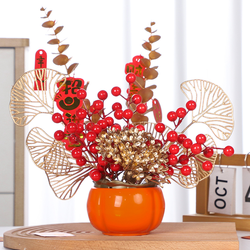 速发柿柿如意柿子装件玄关客厅电视柜摆品饰乔迁之喜装饰搬家入宅